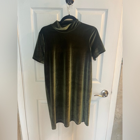 Madewell Crushed Green Velvet👗 Dress, Size L - Picture 2 of 6